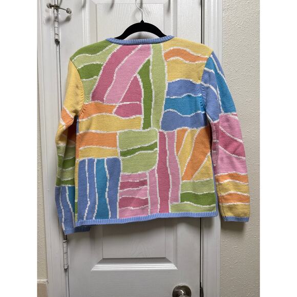 Vintage Talbots Pastel Colorblock Knit Crewneck Cardigan Size Small Petite - Picture 3 of 5